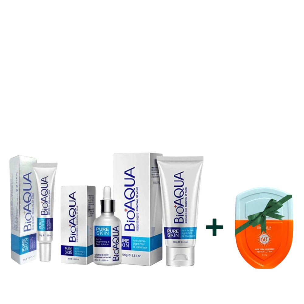 Kit limpieza pure skin da una regulación eficaz, la secreción de aceite facial equilibrada. Reduce los poros abiertos, mejorar la elasticidad de la piel. Mantiene la cara limpia y fresca. Elimina el acné, marcas de acné y repara los daños en la piel. Kit limpieza pure skin repara cicatrices, dejando la piel suave y delicada.  Crema 30 gr, Suero 30 ml, Limpiador 100 gr